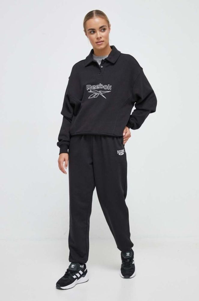 Бавовняна кофта Reebok Classic жіноча колір чорний з аплікацією (3574103) фото 2