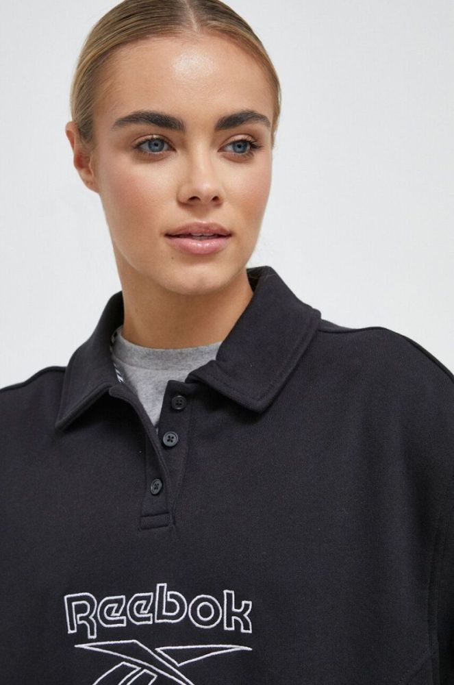 Бавовняна кофта Reebok Classic жіноча колір чорний з аплікацією (3574103) фото 4