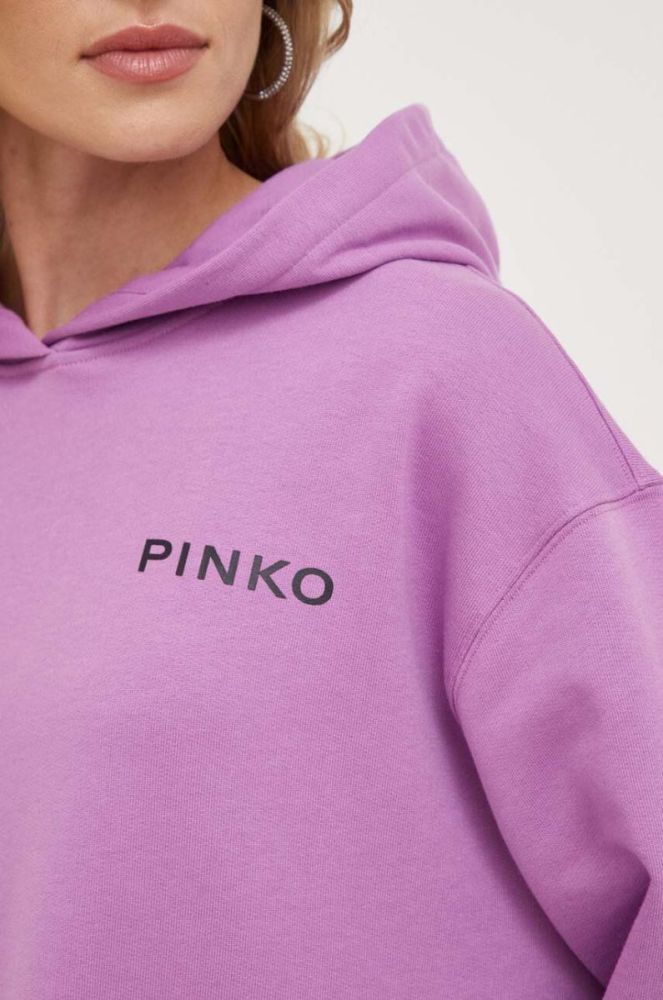 Бавовняна кофта Pinko жіноча колір фіолетовий з капюшоном з принтом (3441410) фото 5