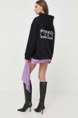 Бавовняна кофта Pinko жіноча колір чорний з капюшоном з принтом (3441418)