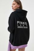 Бавовняна кофта Pinko жіноча колір чорний з капюшоном з принтом (3441418)