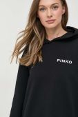 Бавовняна кофта Pinko жіноча колір чорний з капюшоном з принтом (3441418)