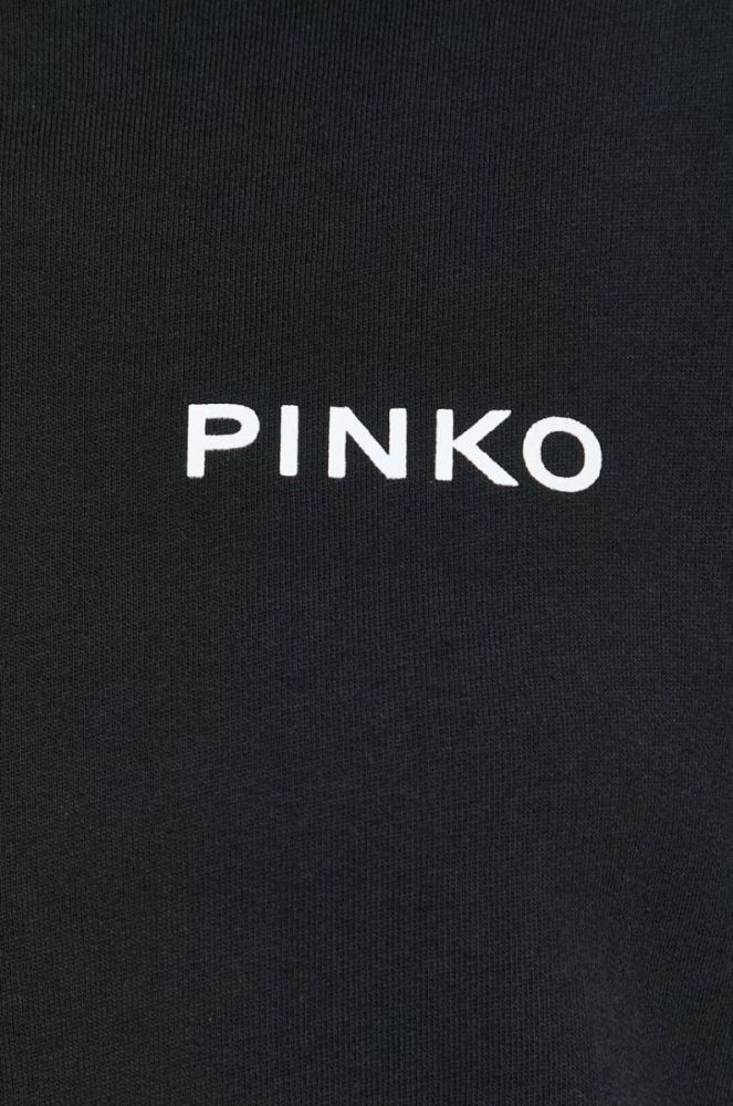 Бавовняна кофта Pinko жіноча колір чорний з капюшоном з принтом (3441418) фото 6
