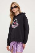 Бавовняна кофта Pinko жіноча колір чорний з капюшоном з принтом (3441427)
