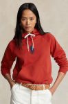 Бавовняна кофта Polo Ralph Lauren жіноча колір червоний з капюшоном з аплікацією Бавовняна кофта Polo Ralph Lauren жіноча колір червоний з капюшоном з аплікацією