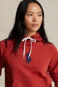 Бавовняна кофта Polo Ralph Lauren жіноча колір червоний з капюшоном з аплікацією