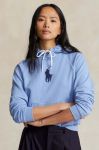 Бавовняна кофта Polo Ralph Lauren жіноча з капюшоном з аплікацією колір блакитний Бавовняна кофта Polo Ralph Lauren жіноча з капюшоном з аплікацією колір блакитний