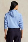 Бавовняна кофта Polo Ralph Lauren жіноча з капюшоном з аплікацією колір блакитний