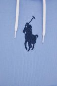 Бавовняна кофта Polo Ralph Lauren жіноча з капюшоном з аплікацією колір блакитний