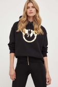Кофта Pinko жіноча колір чорний з капюшоном з принтом