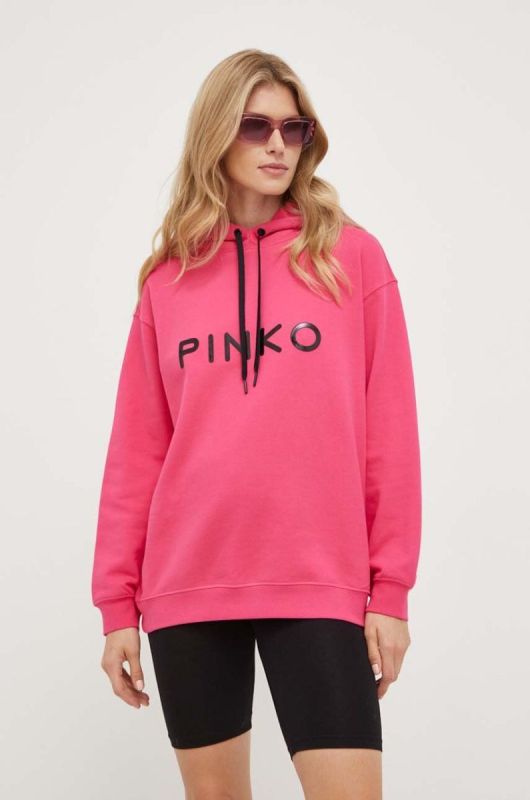 Бавовняна кофта Pinko жіноча колір рожевий з капюшоном з аплікацією