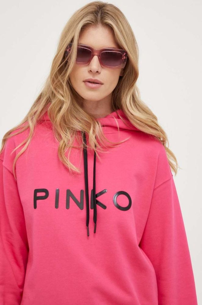 Бавовняна кофта Pinko жіноча колір рожевий з капюшоном з аплікацією фото 4