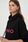 Бавовняна кофта Pinko жіноча колір чорний з капюшоном з аплікацією
