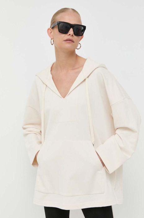 Бавовняна кофта Weekend Max Mara жіноча колір бежевий з капюшоном однотонна