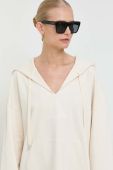 Бавовняна кофта Weekend Max Mara жіноча колір бежевий з капюшоном однотонна