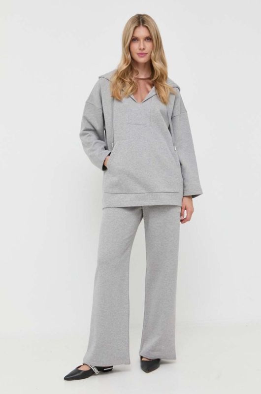 Бавовняна кофта Weekend Max Mara жіноча колір сірий з капюшоном однотонна фото 2