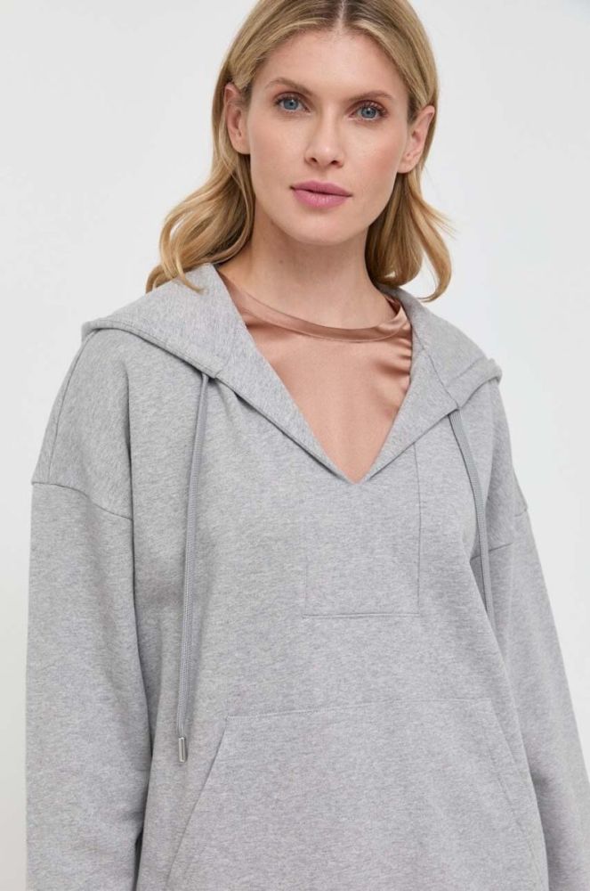 Бавовняна кофта Weekend Max Mara жіноча колір сірий з капюшоном однотонна фото 4