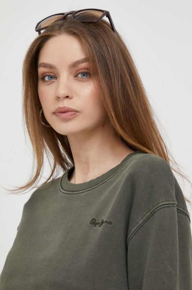 Бавовняна кофта Pepe Jeans жіноча колір зелений однотонна фото 4