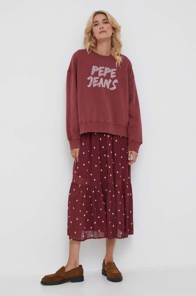 Бавовняна кофта Pepe Jeans жіноча колір бордовий з аплікацією фото 2