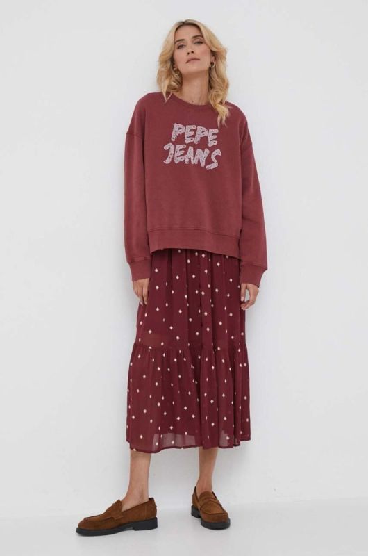 Бавовняна кофта Pepe Jeans жіноча колір бордовий з аплікацією фото 2