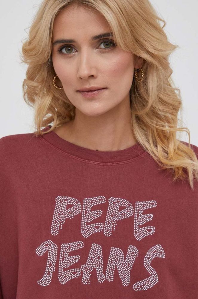Бавовняна кофта Pepe Jeans жіноча колір бордовий з аплікацією фото 4
