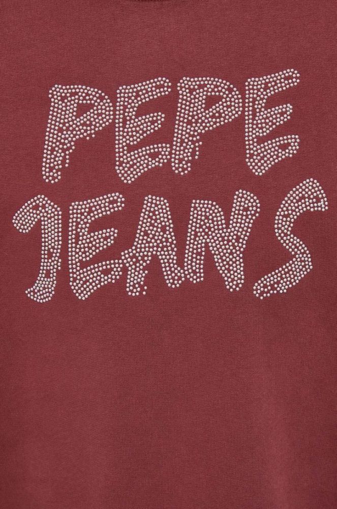 Бавовняна кофта Pepe Jeans жіноча колір бордовий з аплікацією фото 5