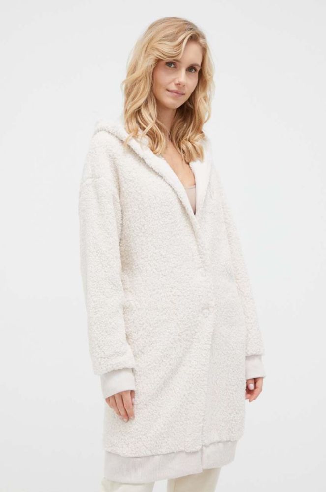 Кофта лаунж Dkny колір бежевий з капюшоном однотонна фото 2
