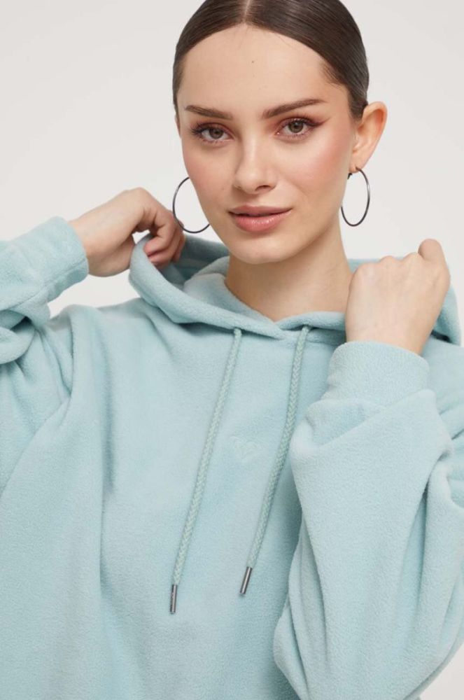 Кофта Roxy жіноча колір бірюзовий з капюшоном однотонна фото 4