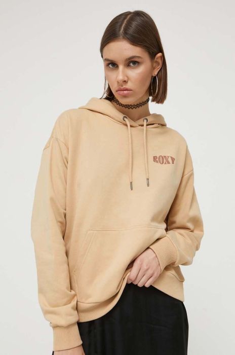 Кофта Roxy жіноча колір бежевий з капюшоном з принтом