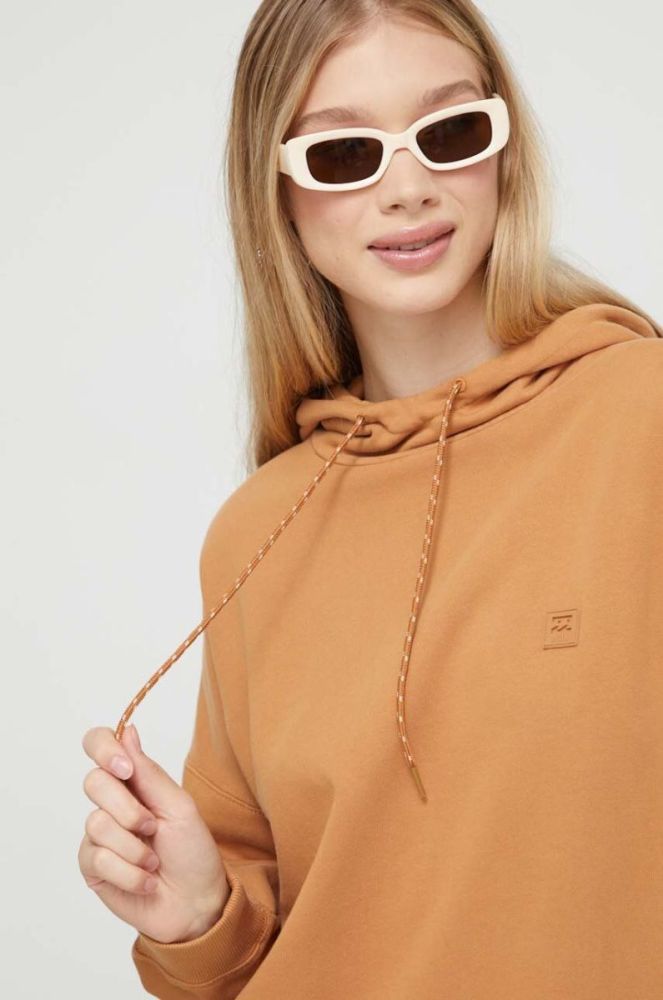 Кофта Billabong жіноча колір коричневий з капюшоном однотонна фото 4