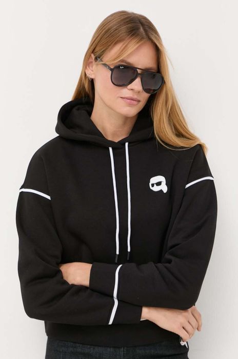 Кофта Karl Lagerfeld жіноча колір чорний з капюшоном з аплікацією (3348399)