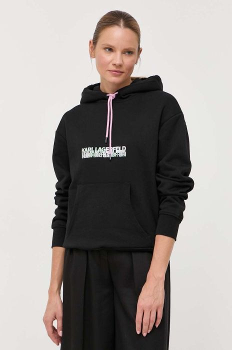 Кофта Karl Lagerfeld жіноча колір чорний з капюшоном з принтом (3353878)
