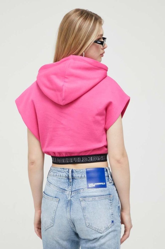 Бавовняна кофта Karl Lagerfeld Jeans жіноча колір рожевий з капюшоном однотонна фото 3
