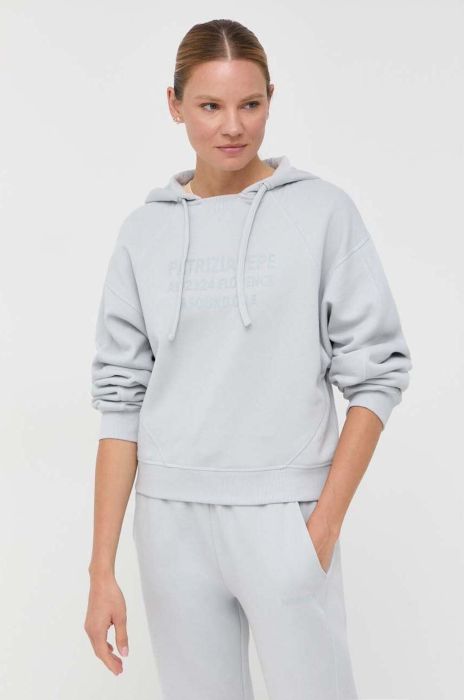 Бавовняна кофта Patrizia Pepe жіноча колір сірий з капюшоном з принтом