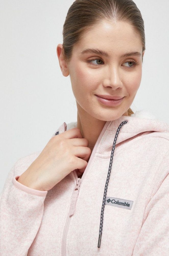 Спортивна кофта Columbia Sweater Weather колір рожевий з капюшоном меланж фото 4