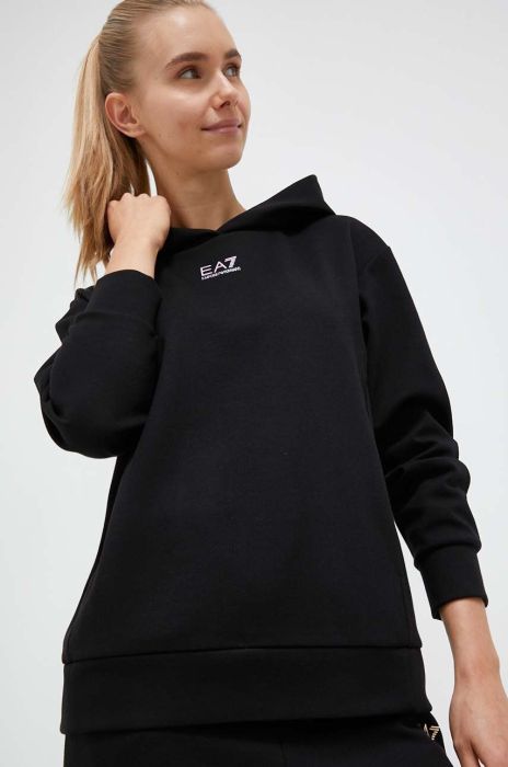 Кофта EA7 Emporio Armani жіноча колір чорний з капюшоном з принтом (3332615)