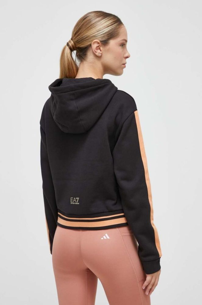 Кофта EA7 Emporio Armani жіноча колір чорний з капюшоном з аплікацією фото 3