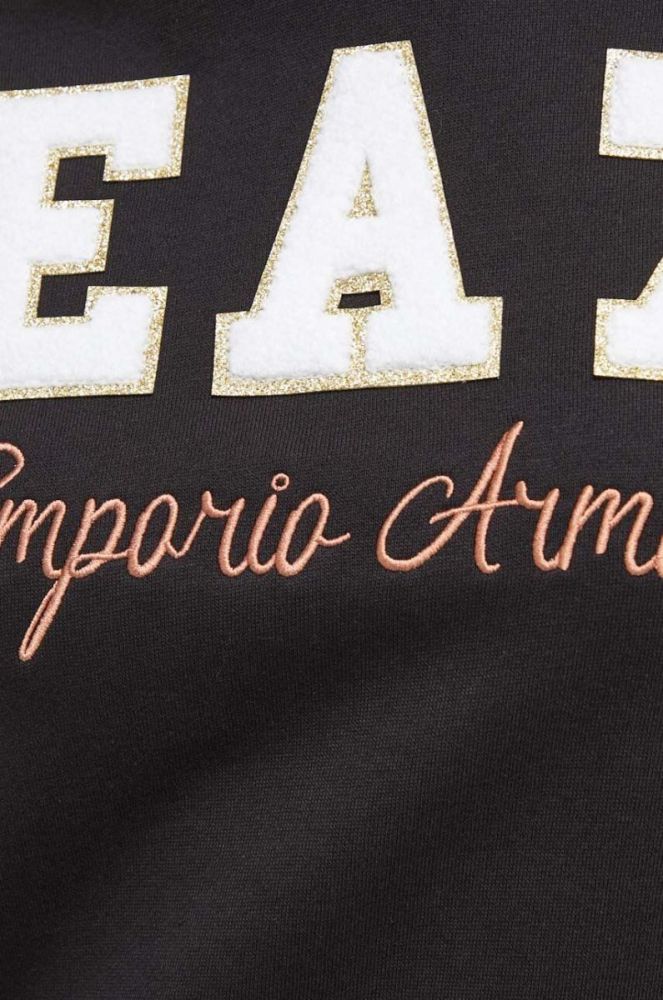 Кофта EA7 Emporio Armani жіноча колір чорний з капюшоном з аплікацією фото 5