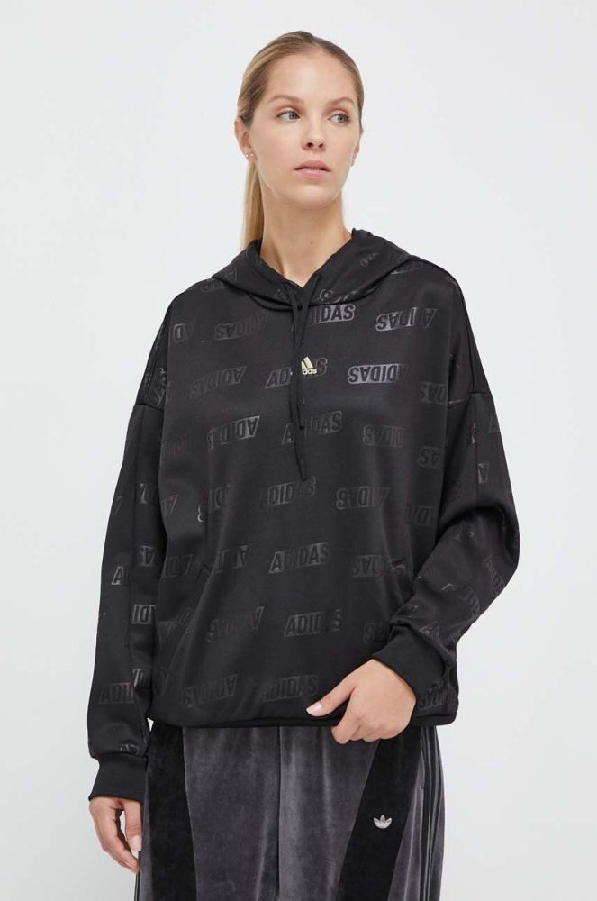 Кофта adidas жіноча колір чорний з капюшоном візерунок (3682255)