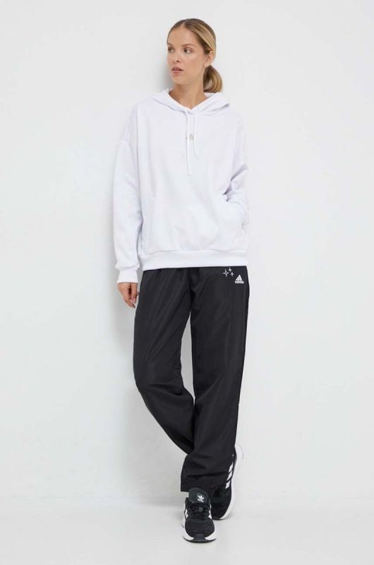 Кофта adidas жіноча колір білий з капюшоном візерунок фото 2