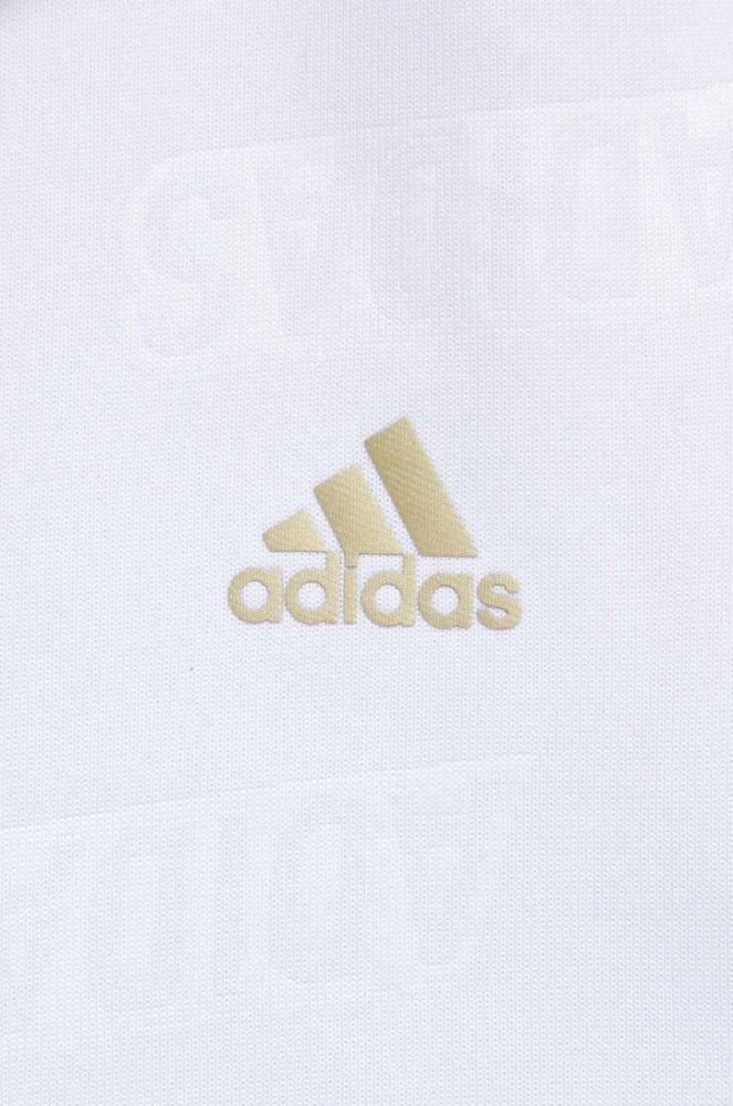 Кофта adidas жіноча колір білий з капюшоном візерунок фото 5