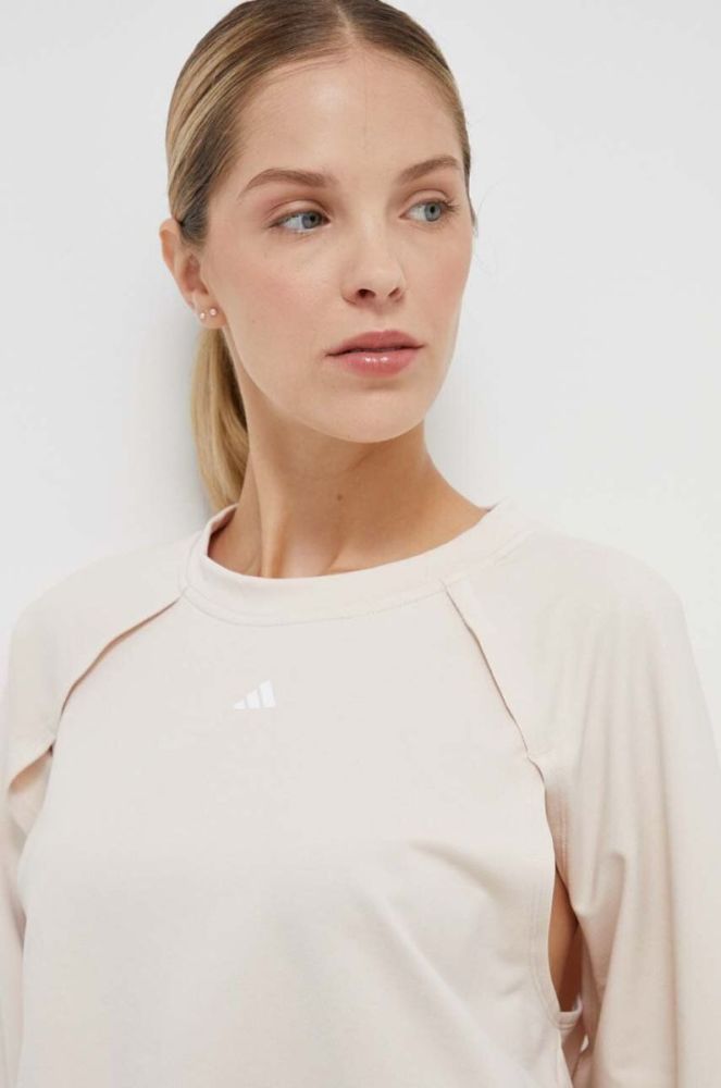 Тренувальна кофта adidas Performance Power колір бежевий однотонна фото 4