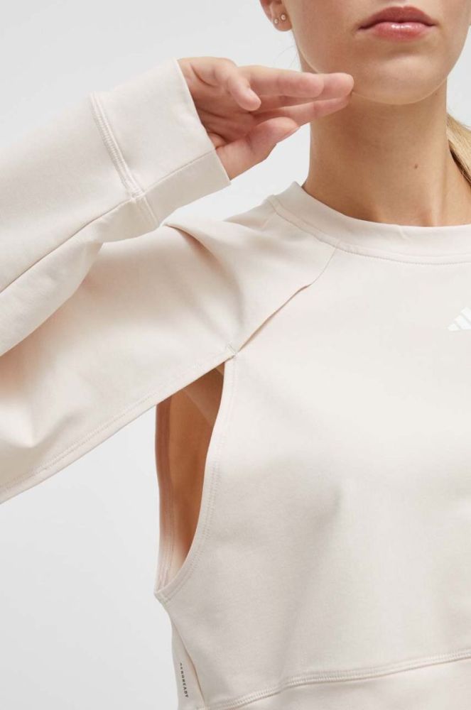 Тренувальна кофта adidas Performance Power колір бежевий однотонна фото 5