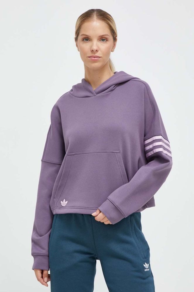 Кофта adidas Originals жіноча колір фіолетовий з капюшоном з аплікацією