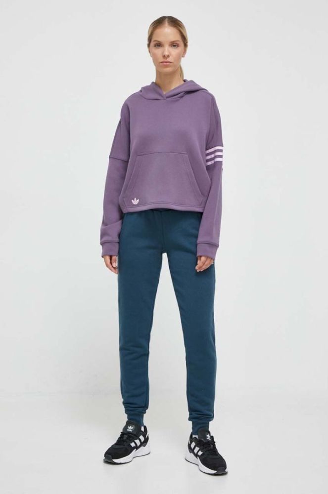 Кофта adidas Originals жіноча колір фіолетовий з капюшоном з аплікацією фото 2