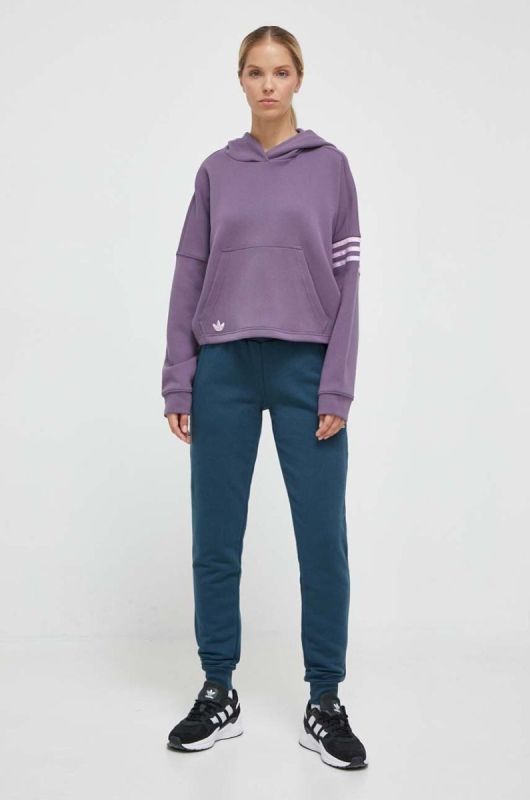 Кофта adidas Originals жіноча колір фіолетовий з капюшоном з аплікацією фото 2