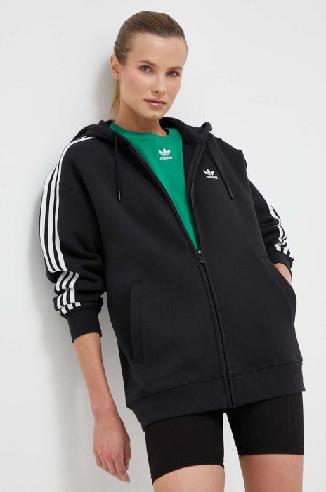 Кофта adidas Originals жіноча колір чорний з капюшоном з аплікацією (3351494)