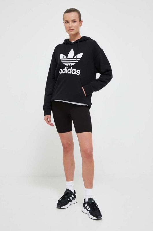 Бавовняна кофта adidas Originals жіноча колір чорний з капюшоном з принтом фото 2