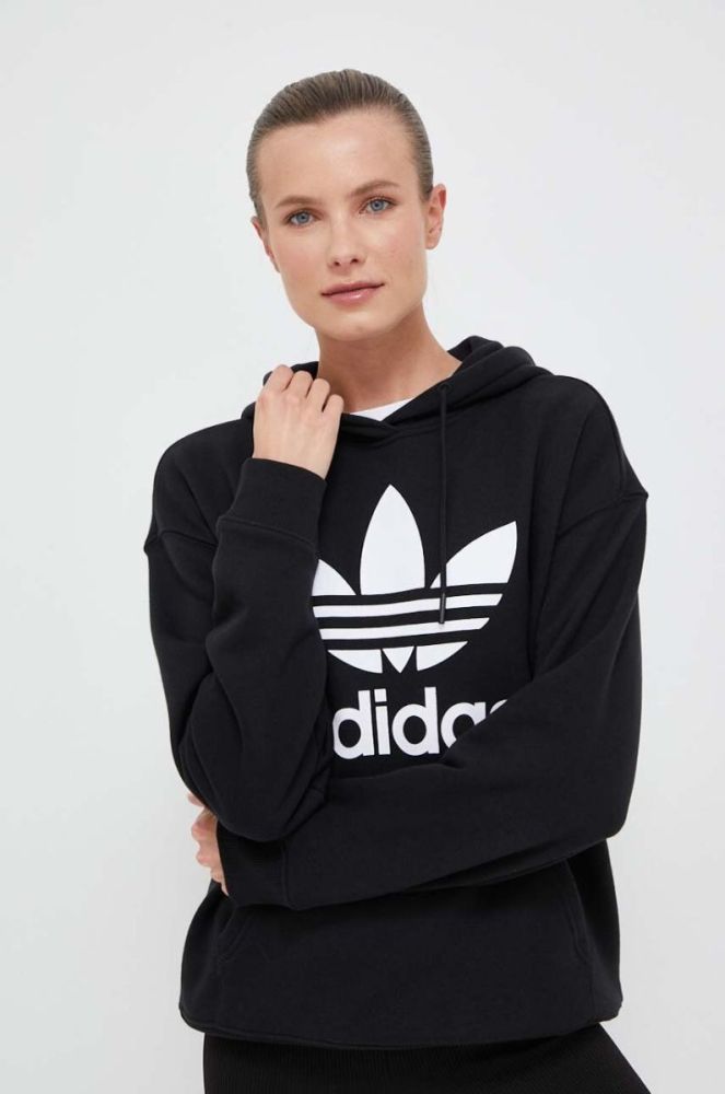 Бавовняна кофта adidas Originals жіноча колір чорний з капюшоном з принтом фото 4