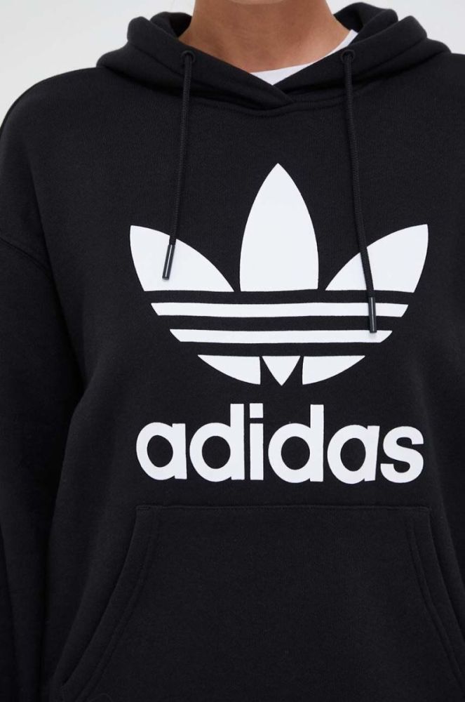 Бавовняна кофта adidas Originals жіноча колір чорний з капюшоном з принтом фото 5
